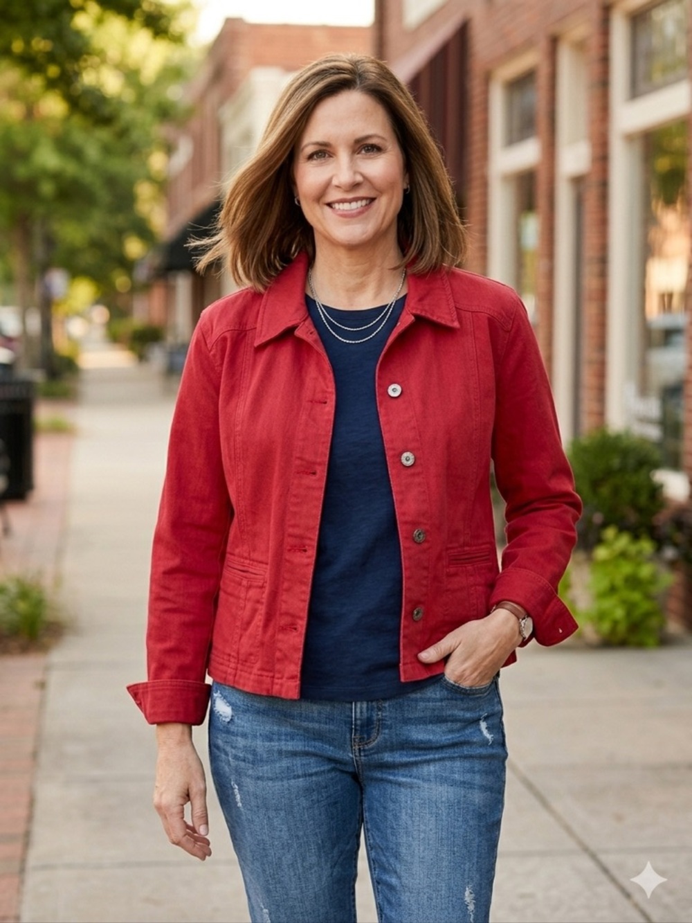 Chico's Platinum Vibrant Red Denim Jacket - Size 2 (Large)